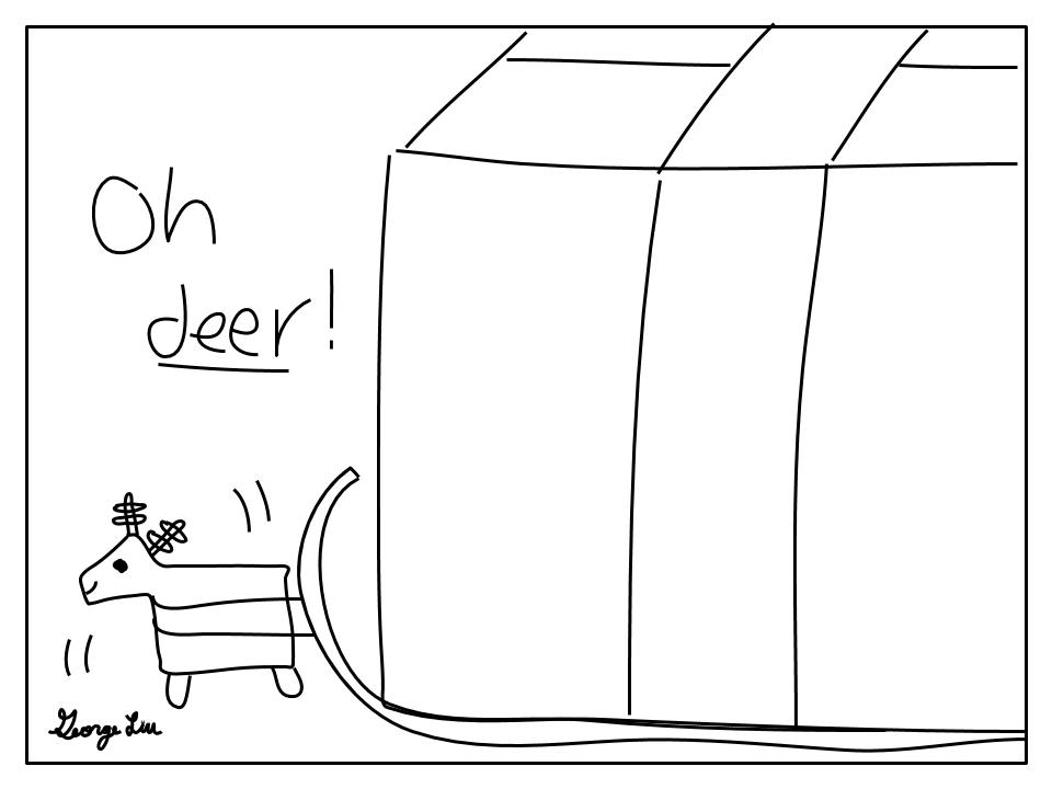 A deer struggles to pull a giant present